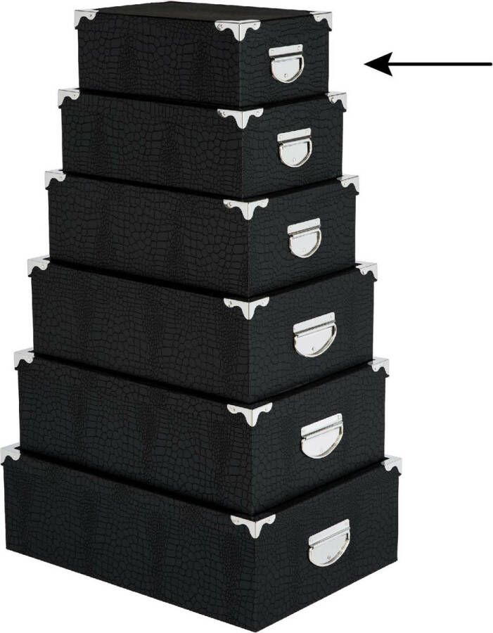 5five Opbergdoos box 4x zwart L28 x B19.5 x H11 cm Stevig karton Crocobox