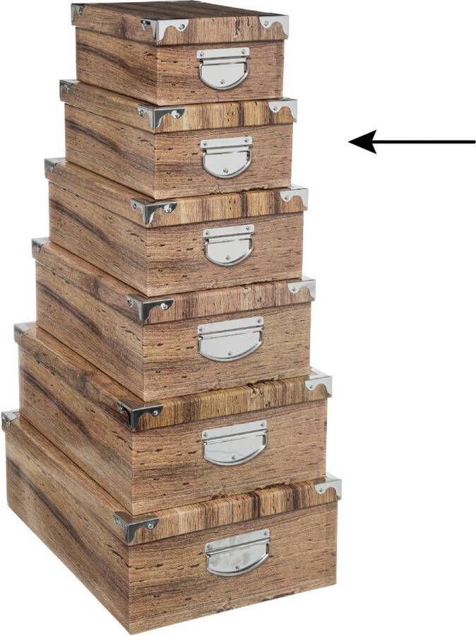 5five Opbergdoos box 5x Houtprint donker L36 x B24.5 x H12.5 cm Stevig karton Treebox