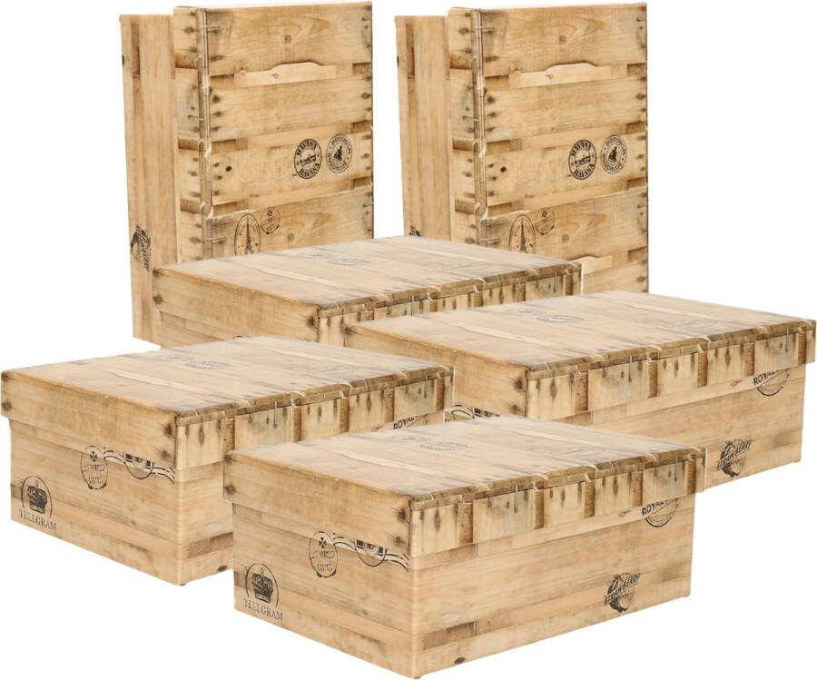 5five Opbergdoos box 6x houtkleur L28 x B19 x H10 cm Stevig karton Woodybox