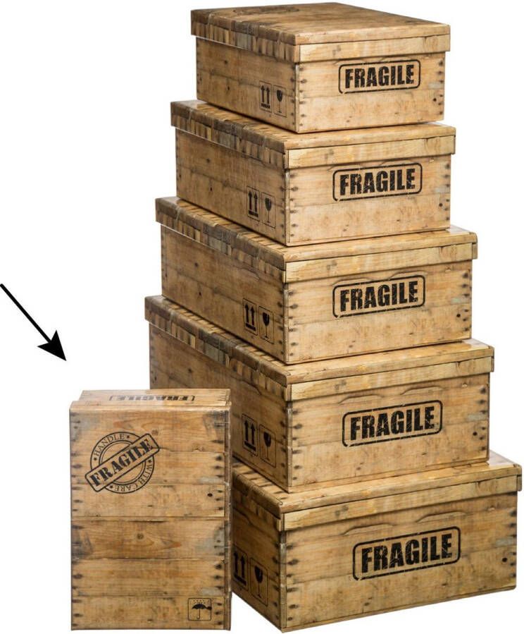 5five Opbergdoos box 6x houtkleur L28 x B19.5 x H11 cm Stevig karton Woodybox