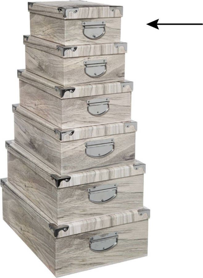 5five Opbergdoos box 6x Houtprint licht L28 x B19.5 x H11 cm Stevig karton Treebox
