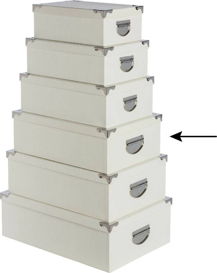5Five Opbergdoos box 3x ivoor wit L40 x B26.5 x H14 cm Stevig karton Crocobox Opbergbox