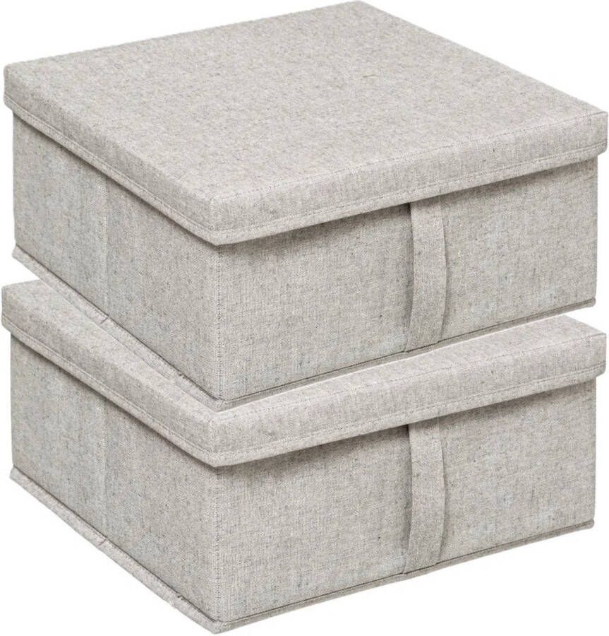 5five Opbergdoos box met deksel 2x lichtgrijs L31 x B31 x H15 cm Stevig karton polyester 14 liter