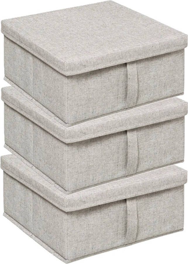 5five Opbergdoos box met deksel 3x lichtgrijs L31 x B31 x H15 cm Stevig karton polyester 14 liter