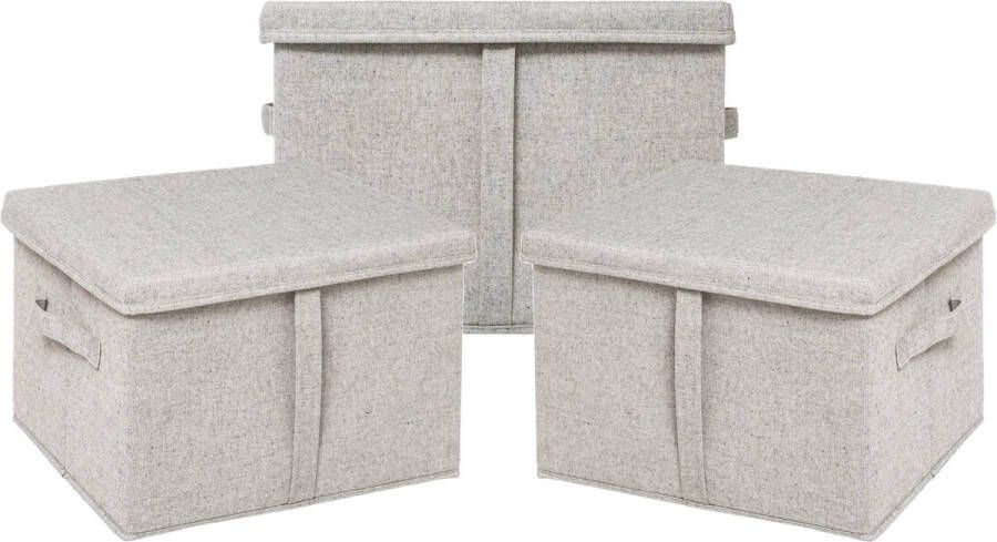 5five Opbergdoos box met deksel 3x lichtgrijs L35 x B31 x H25 cm Stevig karton polyester 27 liter