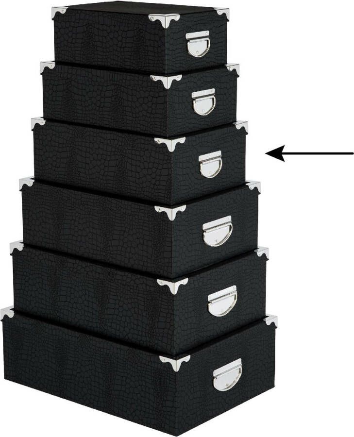 5five Opbergdoos box zwart L36 x B24.5 x H12.5 cm Stevig karton Crocobox