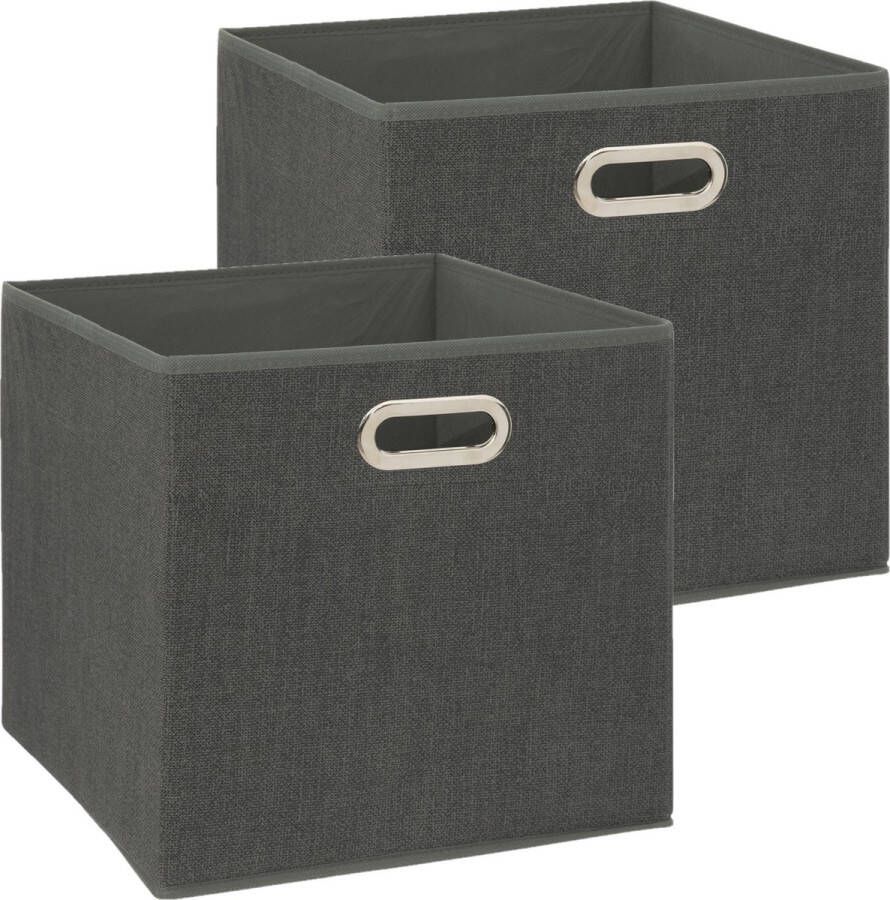 5Five Opbergmand 2x 29 liter donkergrijs linnen 31 x 31 x 31 cm Opbergmanden