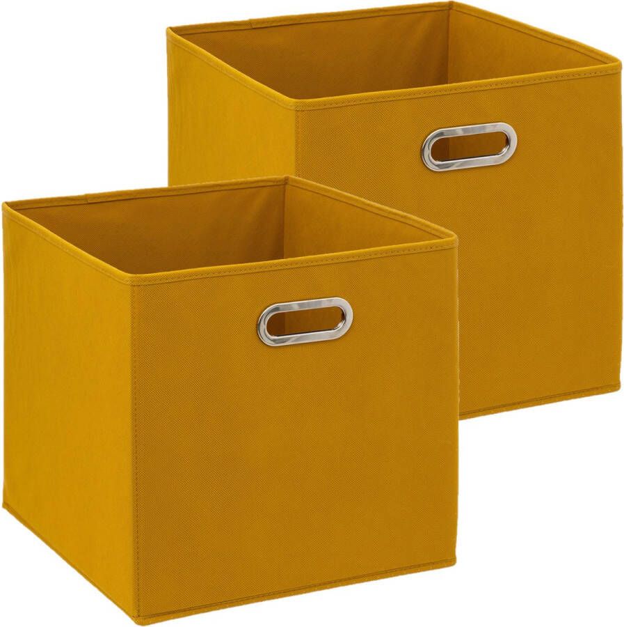 5Five Opbergmand 2x 29 liter geel linnen 31 x 31 x 31 cm Opbergmanden
