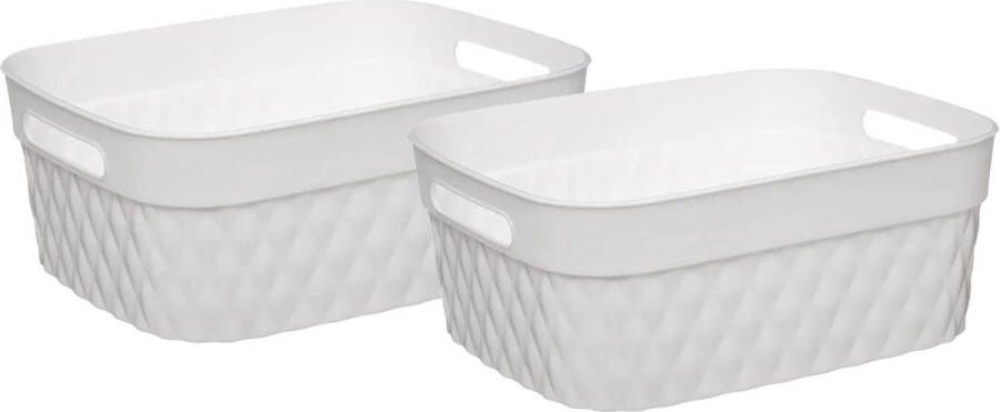 5Five Opbergmand box van kunststof 2x wit 21 x 27 x 11 cm 5 liter Opbergmanden