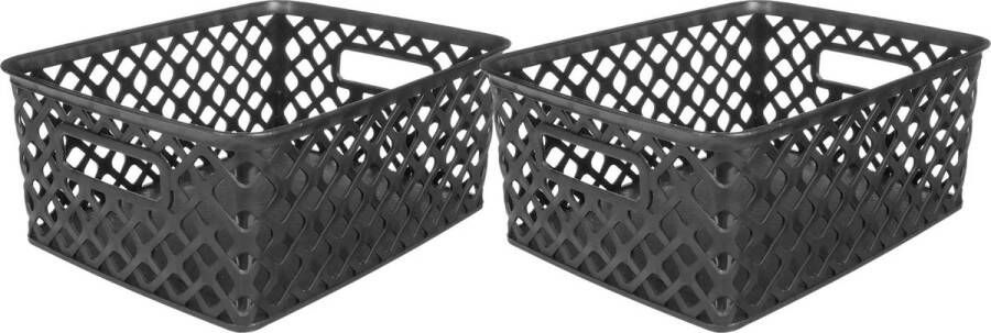 5Five Opbergmand box van kunststof 2x zwart 19 x 25 x 10 cm 4 liter Opbergmanden
