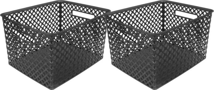 5Five Opbergmand box van kunststof 2x zwart 30 x 37 x 21 cm 19 liter Opbergmanden