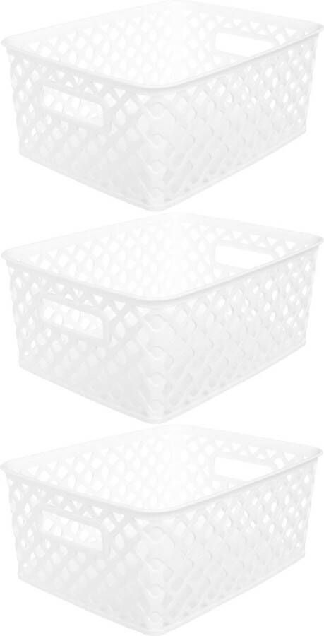 5five Opbergmand box van kunststof 3x wit 19 x 25 x 10 cm 4 liter