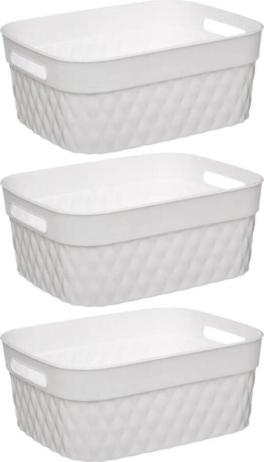 5five Opbergmand box van kunststof 3x wit 21 x 27 x 11 cm 5 liter