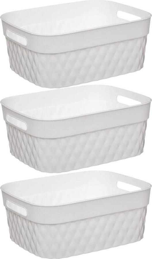 5five Opbergmand box van kunststof 3x wit 25 x 33 x 13 cm 8.5 liter