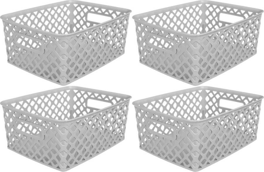 5five Opbergmand box van kunststof 4x grijs 19 x 25 x 10 cm 4 liter