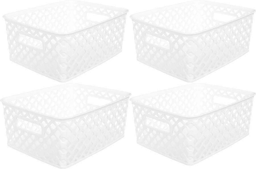 5five Opbergmand box van kunststof 4x wit 19 x 25 x 10 cm 4 liter