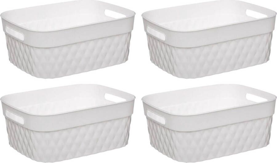 5five Opbergmand box van kunststof 4x wit 25 x 33 x 13 cm 8.5 liter