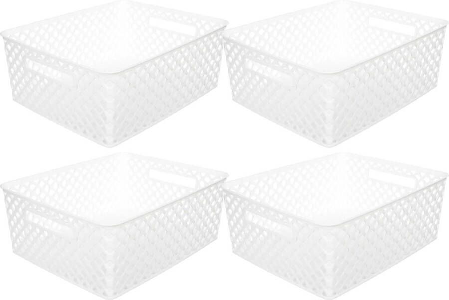 5five Opbergmand box van kunststof 4x wit 29 x 35 x 13 cm 11 liter