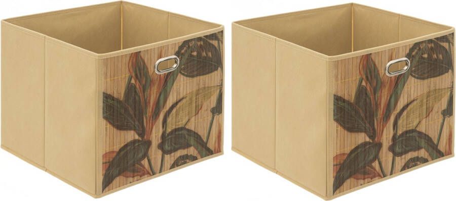 5five Opbergmand kastmand 2x 29 liter beige bamboe 31 x 31 x 31 cm Vakkenkast manden