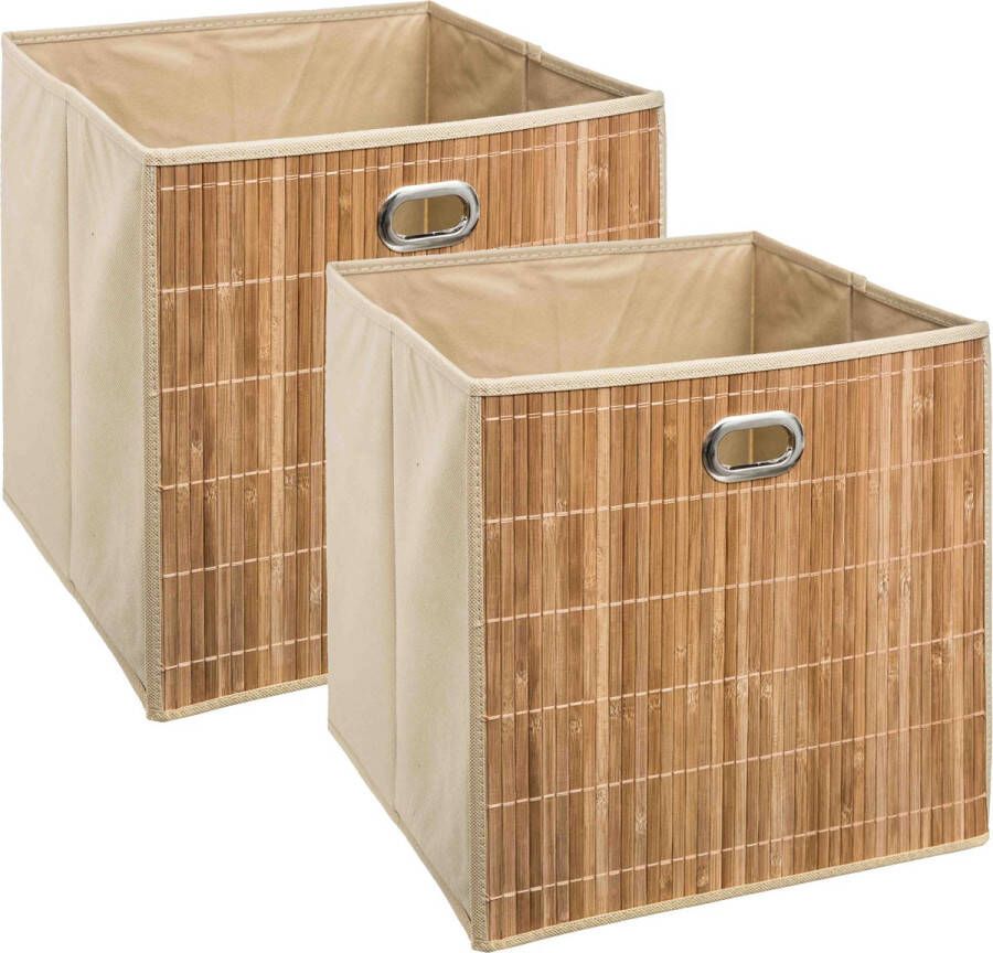 5Five 3x stuks opbergmand kastmand 29 liter beige linnen bamboe 31 x 31 x 31 cm Opbergmanden