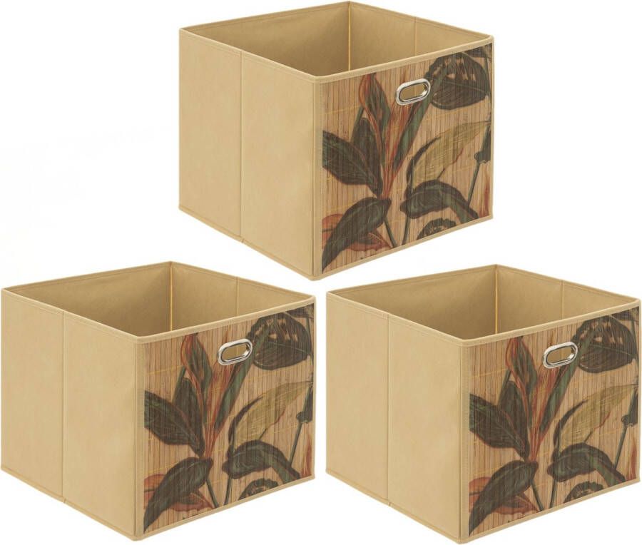 5five Opbergmand kastmand 3x 29 liter beige bamboe 31 x 31 x 31 cm Vakkenkast manden