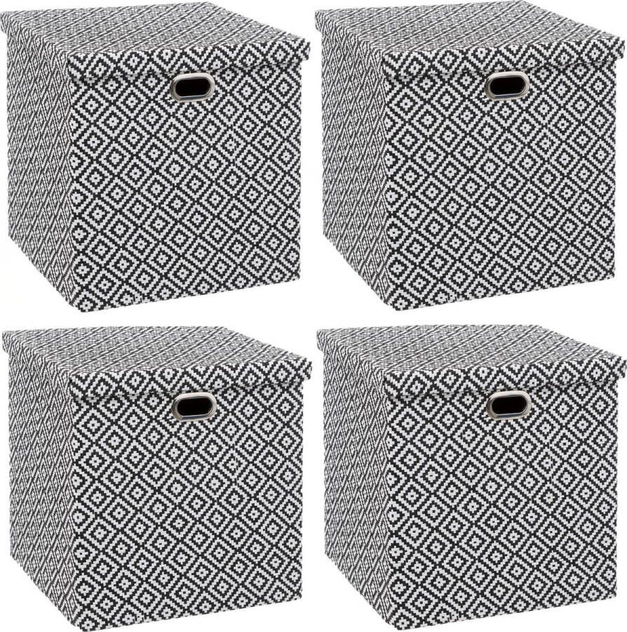 5Five Opbergmand kastmand 4x karton kunststof 29 liter zwart wit 31 x 31 x 31 cm Opbergmanden
