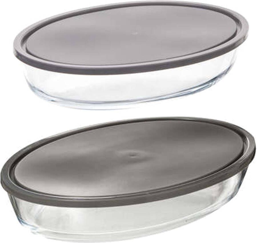 5Five Ovenschalen met deksel 2-delige set borosilicaat glas ovaal 2.4 en 3 Liter Ovenschalen