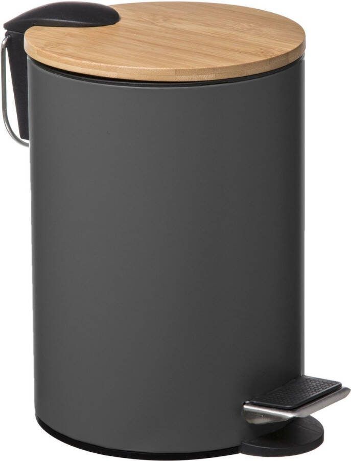 5five Prullenbak pedaalemmer donkergrijs metaal 3 liter 17 x 24 cm Voor badkamer en toilet