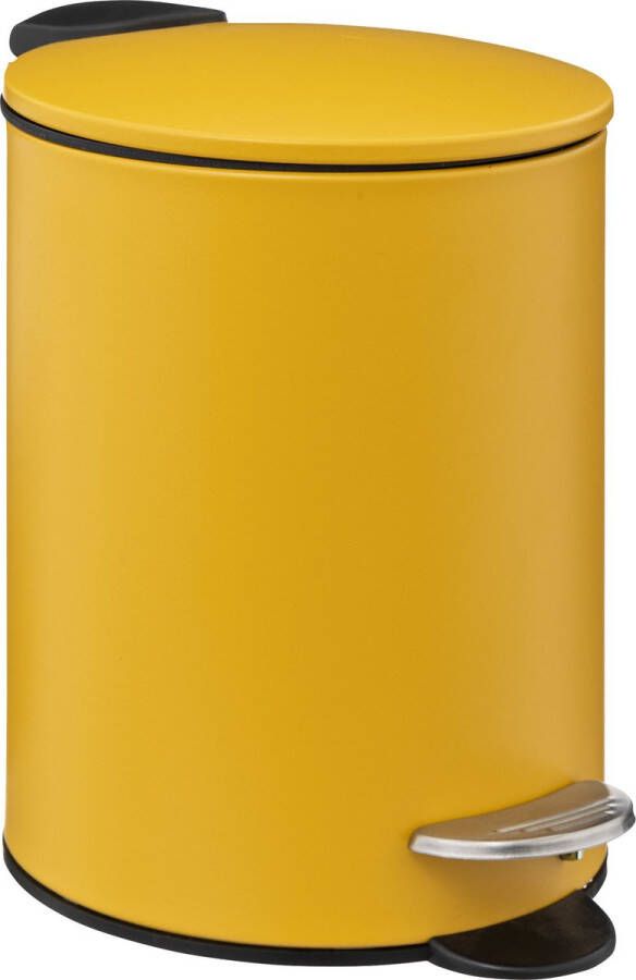 5five Pedaalemmer mosterd geel metaal 3L 23 cm soft close voor badkamer en toilet
