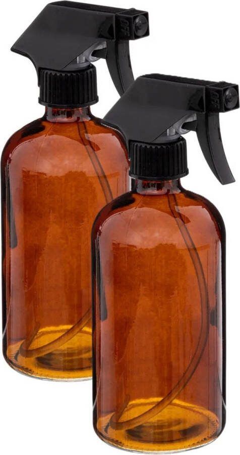 5five Plantenspuit met een inhoud van 450 ml 2x glas transparant bruin verstuiver kop 21 cm