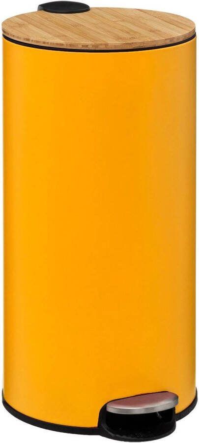 5Five prullenbak pedaalemmer Bamboe okergeel metaal 30 liter 38 x 29 x 60 cm keuken Pedaalemmers