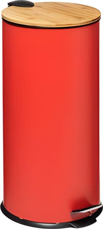 5five prullenbak pedaalemmer Bamboe Rood metaal 30 liter 38 x 29 x 60 cm keuken