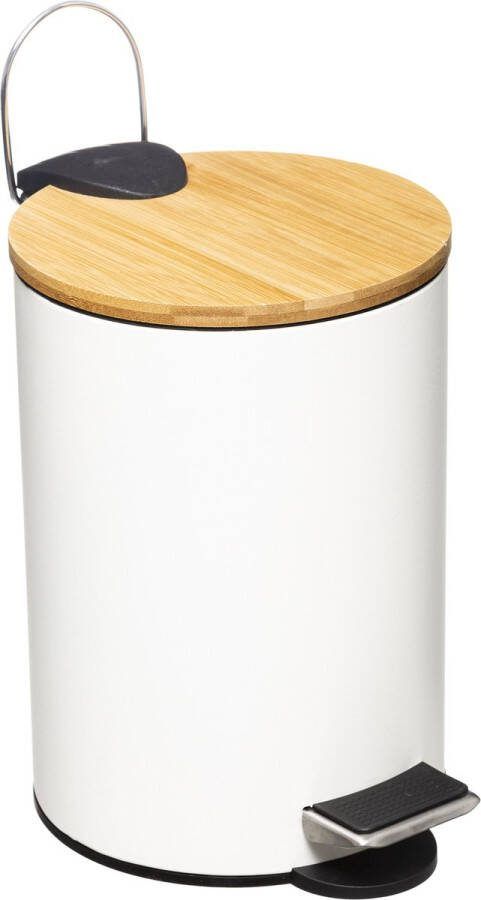 5five Prullenbak pedaalemmer wit metaal 3 liter 17 x 24 cm Voor badkamer en toilet
