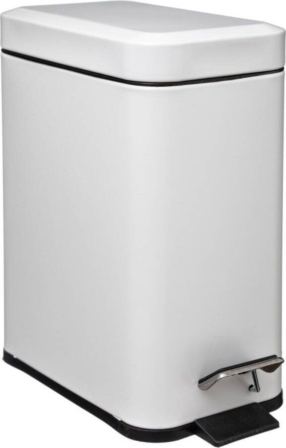 5Five Prullenbak pedaalemmer wit rvs metaal 5 liter 14x29x30 cm Pedaalemmers