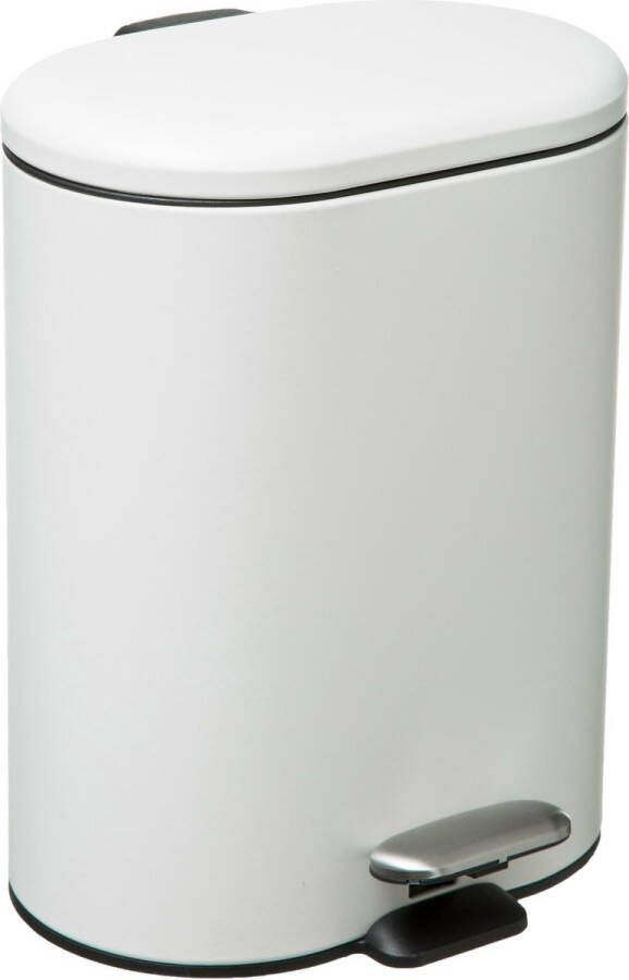 5Five Prullenbak pedaalemmer wit rvs metaal 6 liter 15x24x30 cm Pedaalemmers