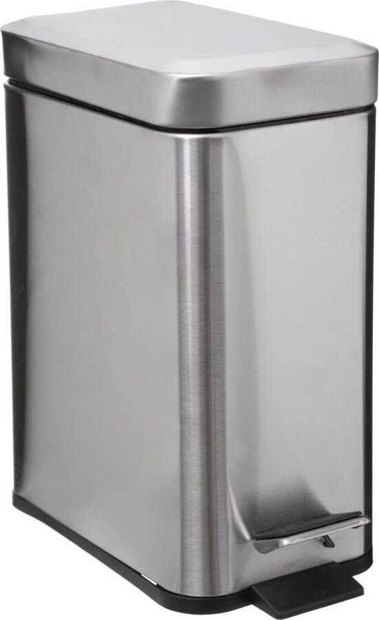 5Five Prullenbak pedaalemmer zilver rvs metaal 5 liter 14x29x30 cm Pedaalemmers