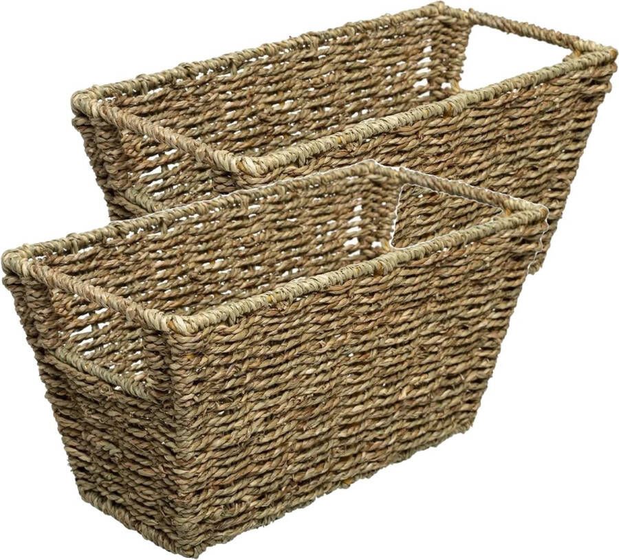 5Five Rieten opbergmand 4x gevlochten rechthoek beige zwart 31 x 15 x 15 cm Opbergmanden