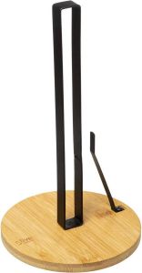 5five Ronde keukenrolhouder met stop 16 5 x 28 cm van bamboe metaal Keukenpapier houder Keukenrol houder