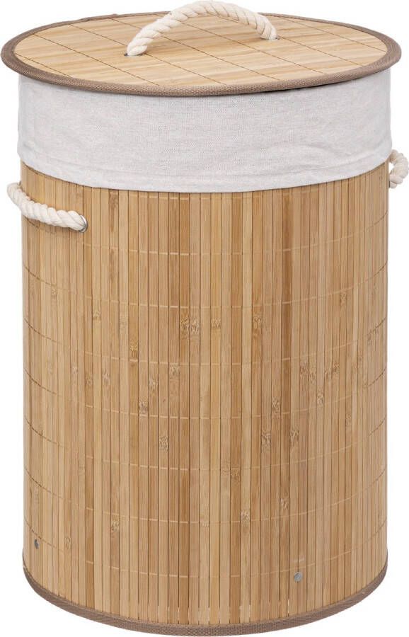 5Five Ronde Wasmand met deksel en handvaten Bamboe 48 liter