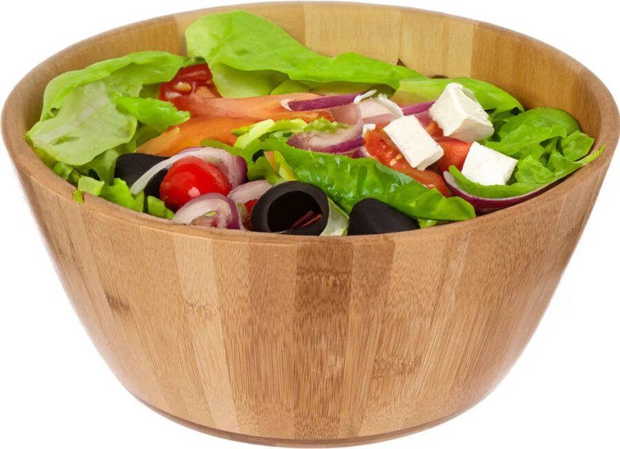 5five Salade of voedsel serveer schaal bamboe hout lichtbruin D28 x H12 cm Serveerschalen