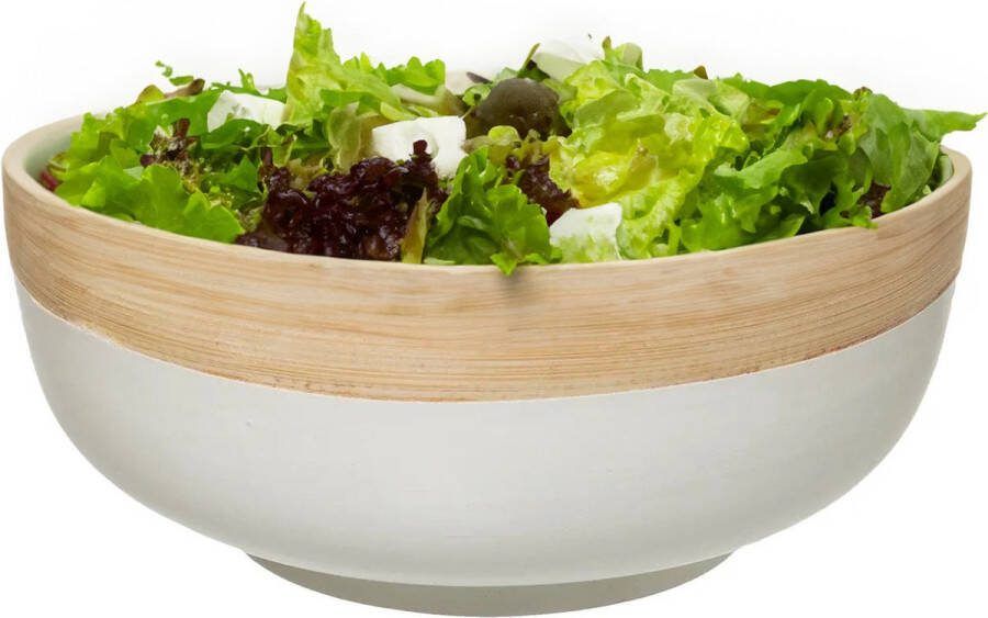 5five serveerschaal saladeschaal wit bamboe 20 x 8 cm rond