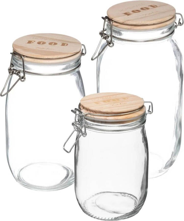 5Five Set van 6x keuken voorraadbussen potten glas 0.50 1.0 2.0 Liter inhoud Voorraadpot