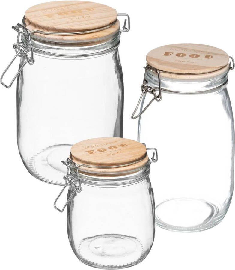 5Five Set van 6x keuken voorraadbussen potten glas 0.75 1.0 2.0 Liter inhoud Voorraadpot