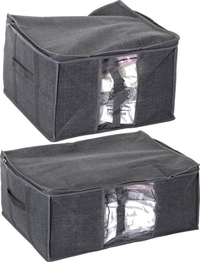 5five Set van 2x dekbed kussen opberghoezen grijs met vacuumzak 40 x 40 x 25 cm en 60 x 45 x 25 cm