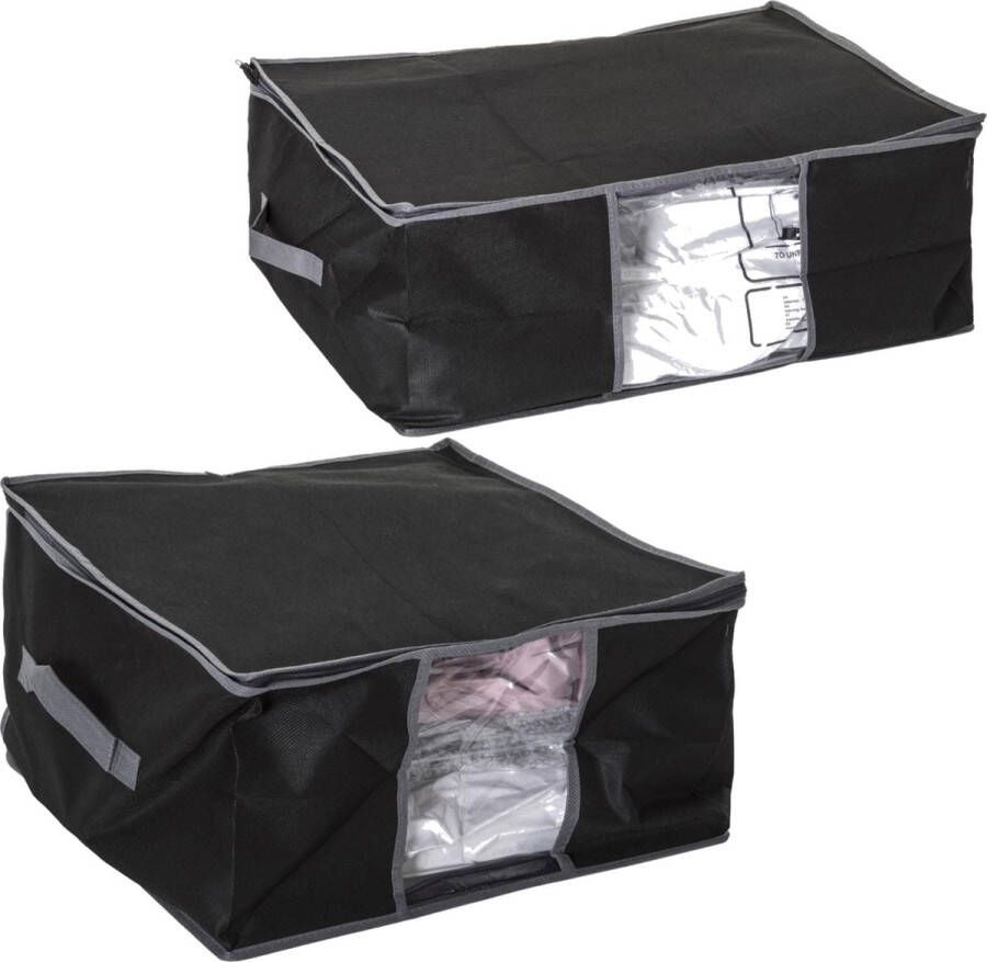 5five Set van 2x dekbed kussen opberghoezen zwart met vacuumzak 40 x 40 x 25 cm en 60 x 44 x 25 cm