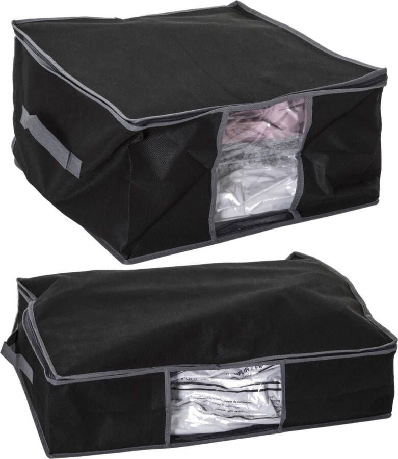 5five Set van 2x dekbed kussen opberghoezen zwart met vacuumzak 40 x 40 x 25 cm en 60 x 45 x 15 cm