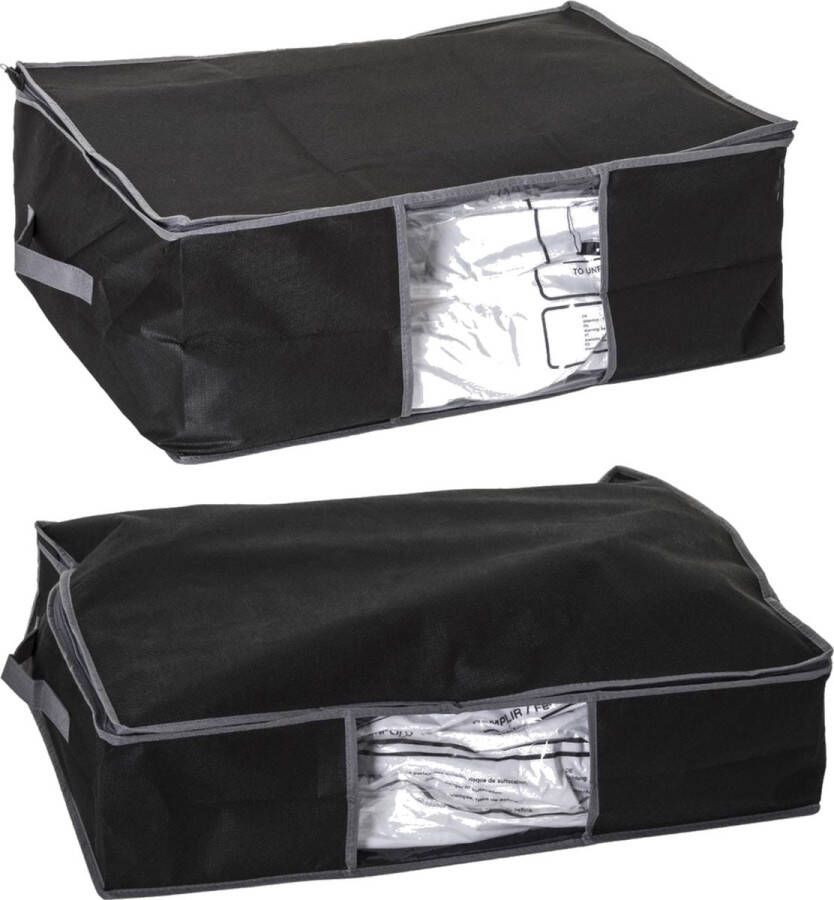 5five Set van 2x dekbed kussen opberghoezen zwart met vacuumzak 60 x 44 x 25 cm en 60 x 45 x 15 cm