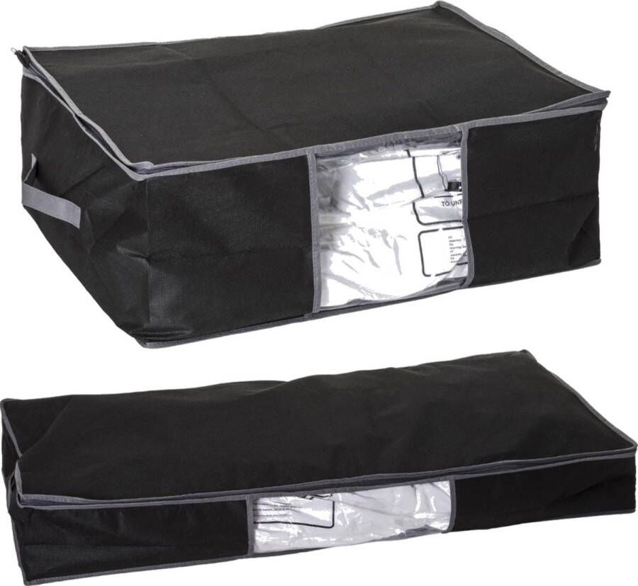 5five Set van 2x dekbed kussen opberghoezen zwart met vacuumzak 60 x 44 x 25 cm en 98 x 45 x 15 cm