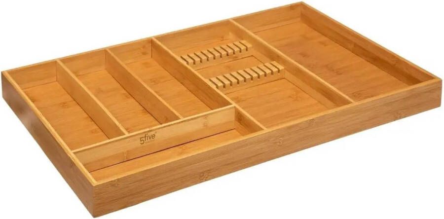 5Five Set van 2x stuks bestekbakken keuken organizers 6-vaks bamboe 38 x 58 cm Bestekbakken