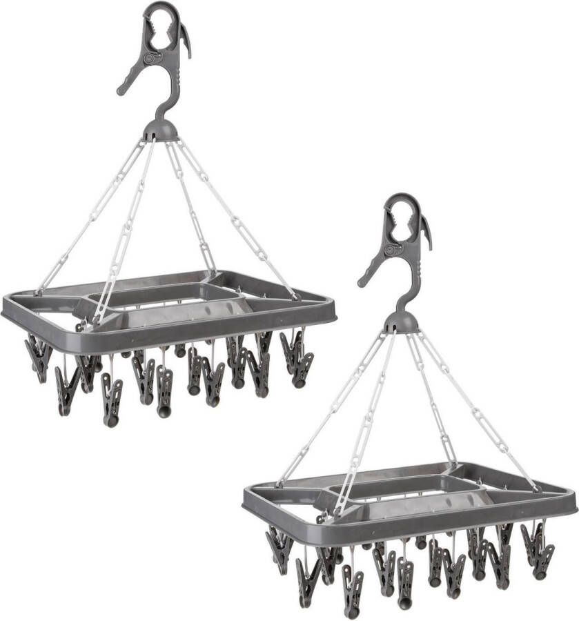 5Five Set van 2x stuks droogcarrousel droogmolen donkergrijs met 26 knijpers 39 5 x 41 5 cm van kunststof Hangdroogrek